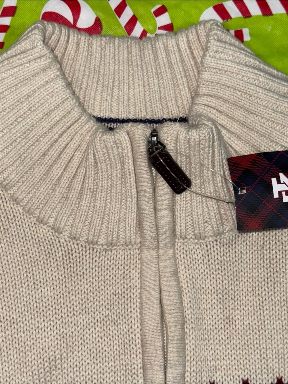 Izod Cream Fair Isle Quarter-Zip Sweater with Navy & Burgundy Pattern - Picture 6 of 16